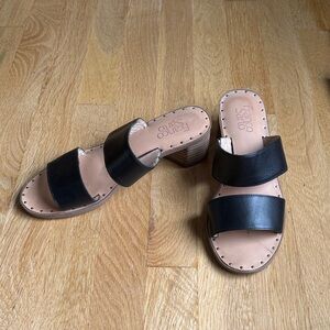 Franco Sarto Black Double-Band Block Heel Mules